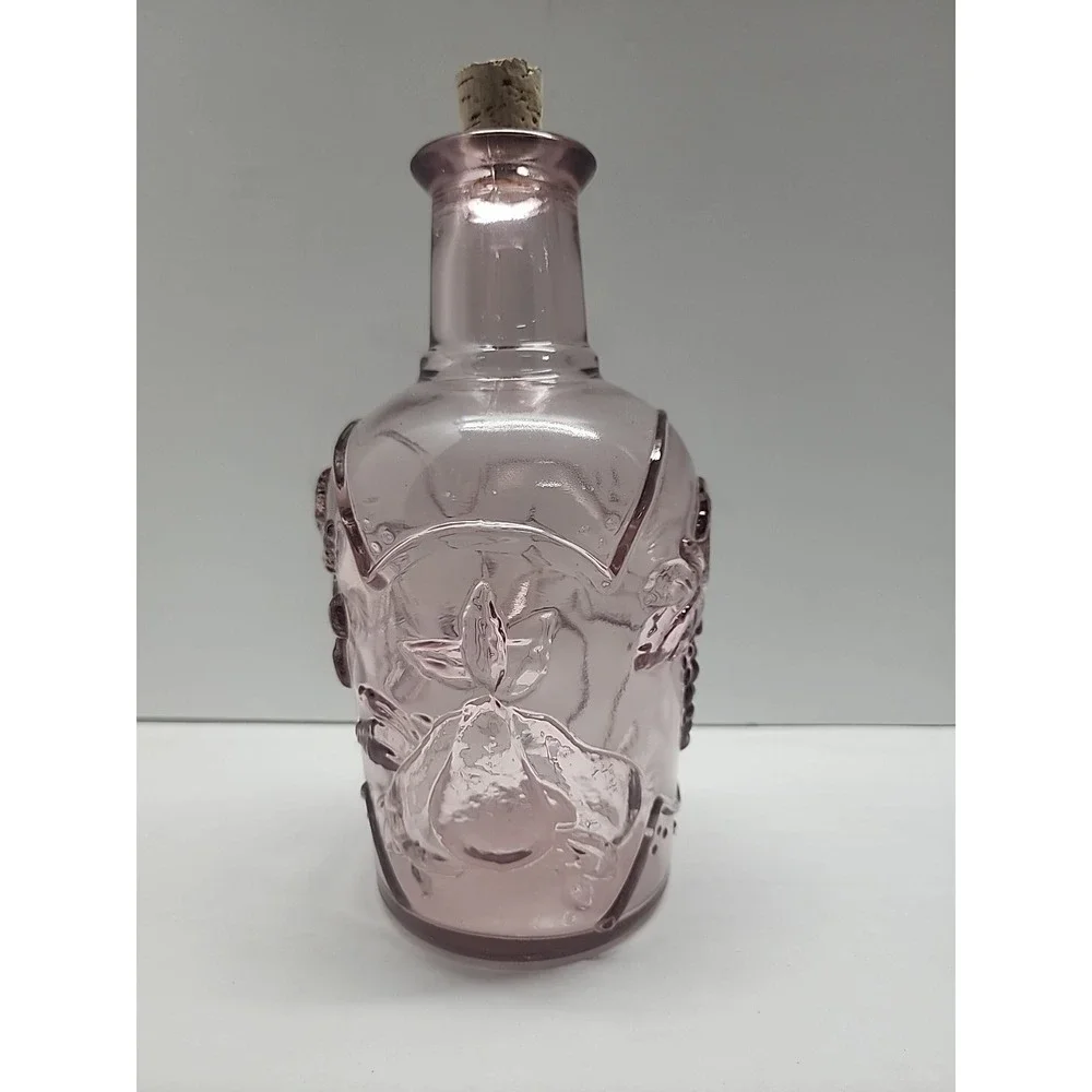Libbey of Canada Pink Embossed Fruit Decanter Jug Jar Bud Vase Glass